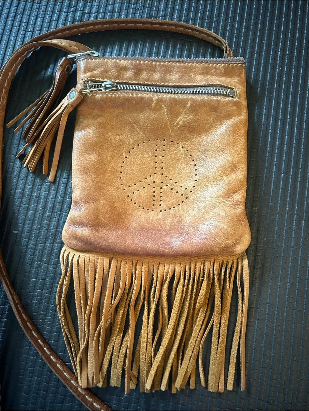 Roots, genuine leather, made in Canada Fringed Crossbody